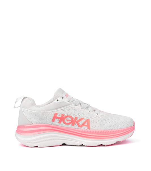 Hoka Women's Gaviota 5 running shoe in white and pink