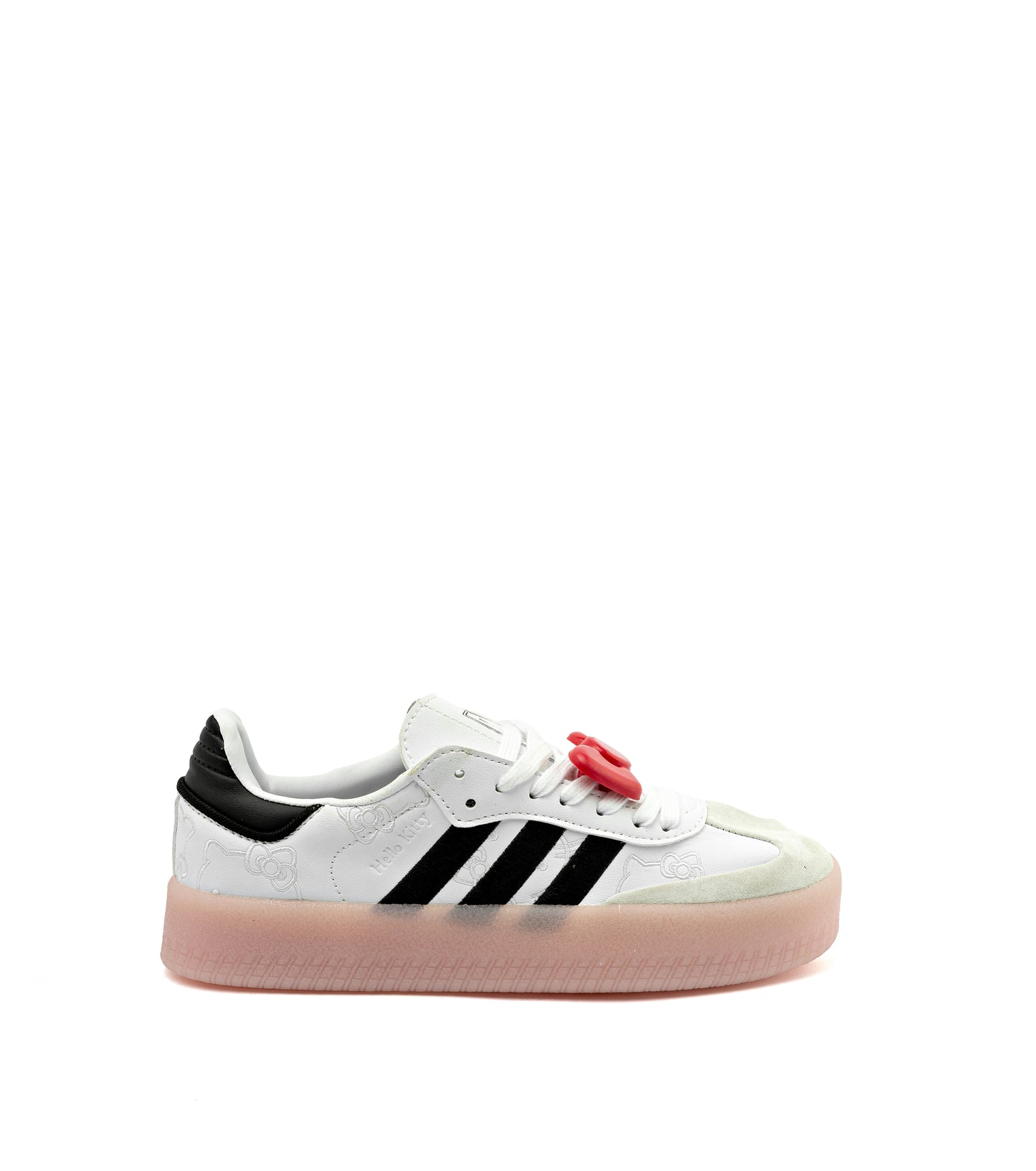 Samba Hello Kitty shoes in Cloud White, Core Black, and Clear Pink