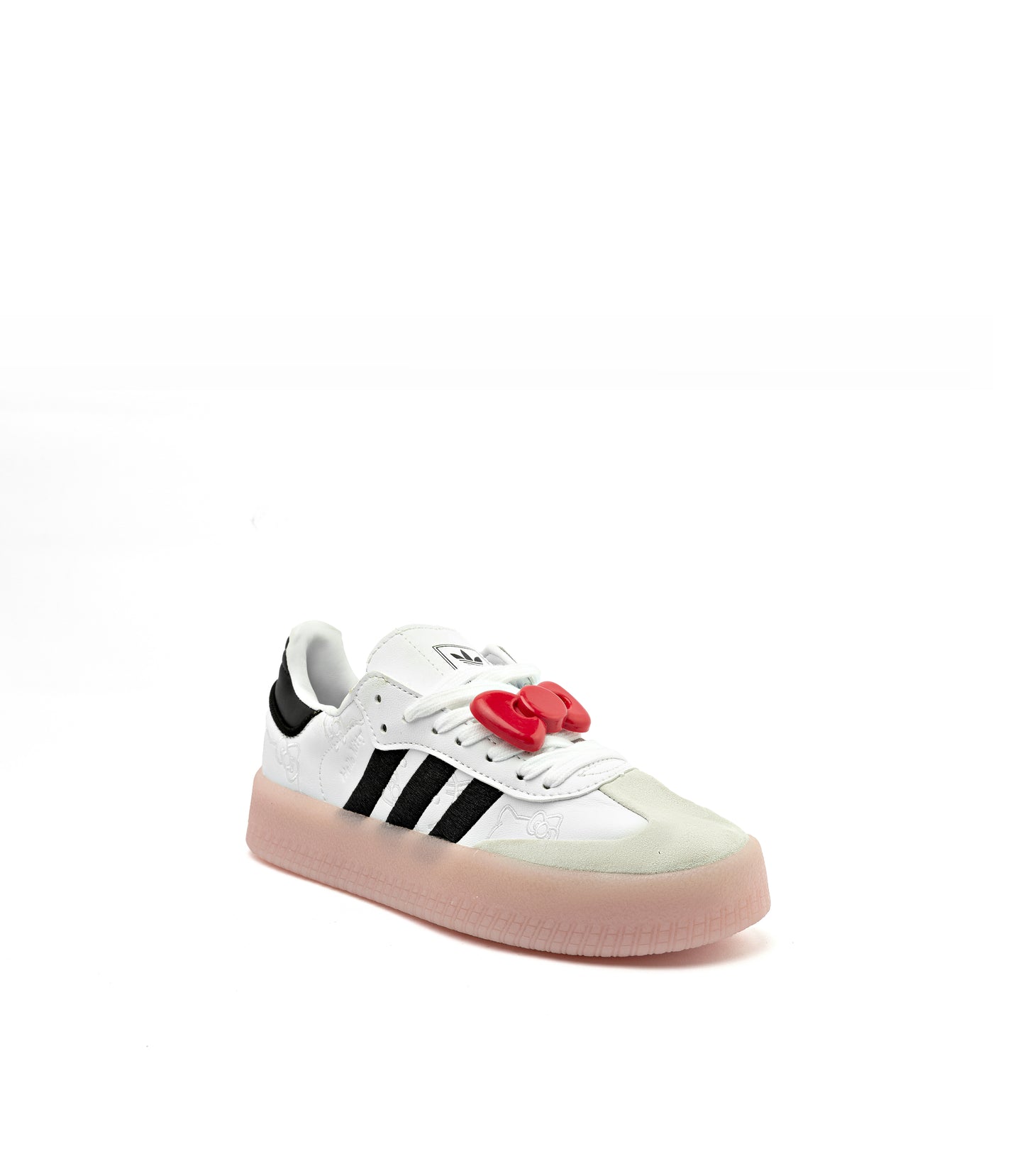 Samba Hello Kitty shoes in Cloud White, Core Black, and Clear Pink
