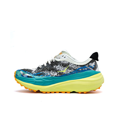 Hoka Stinson 7 trail running shoes in the White / Evening Primrose
