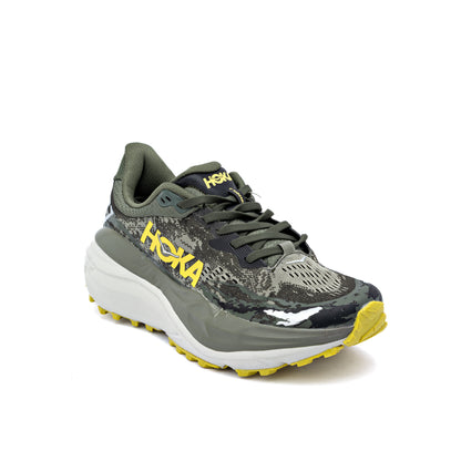 Hoka Stinson 7 trail running shoe in the green/camo