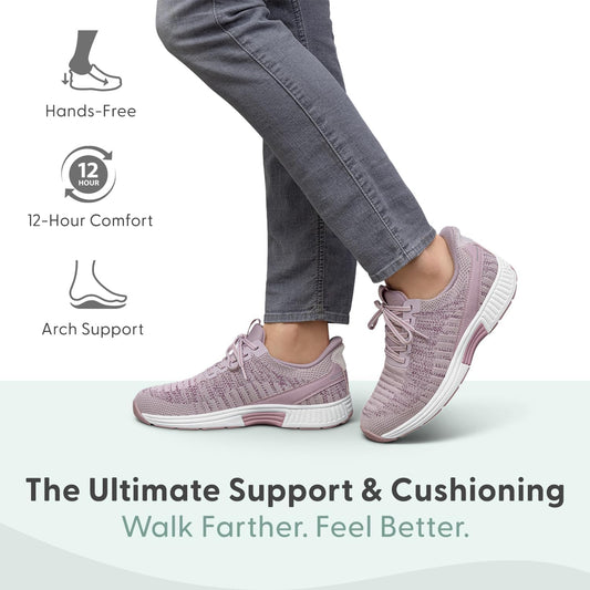 Orthofeet Kita Hands Free men’s orthopedic knit sneakers in a rose/mauve