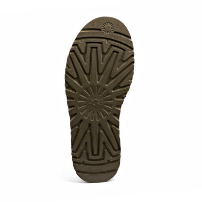 UGG Tazz slipper in burnt olive green suede with a platform sole