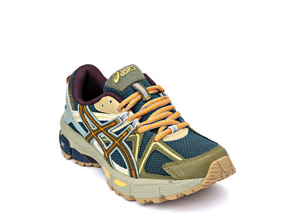 Asics Gel-Kahana 8 trail running shoe in a blue, brown, and orange