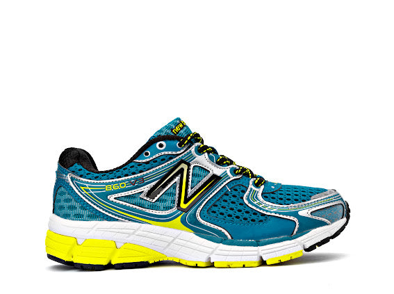 NB860v3 stability running shoe in blue, silver, and yellow women