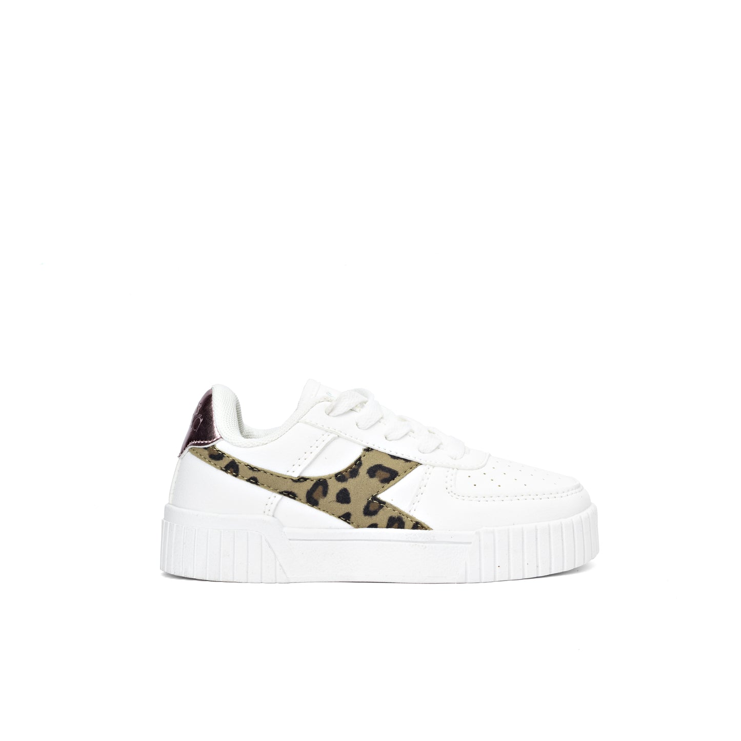 Diadora Carina 2.0 Animal Update sneakers in the white and putty color variant with a leopard print kid