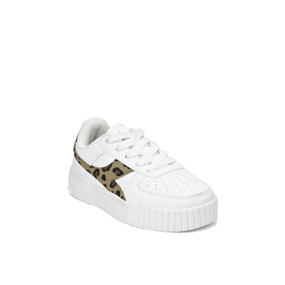 Diadora Carina 2.0 Animal Update sneakers in the white and putty color variant with a leopard print kid