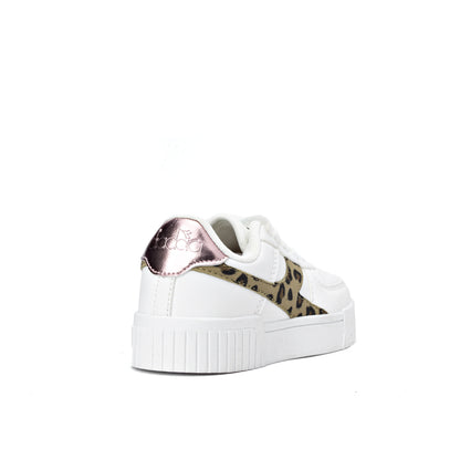 Diadora Carina 2.0 Animal Update sneakers in the white and putty color variant with a leopard print kid