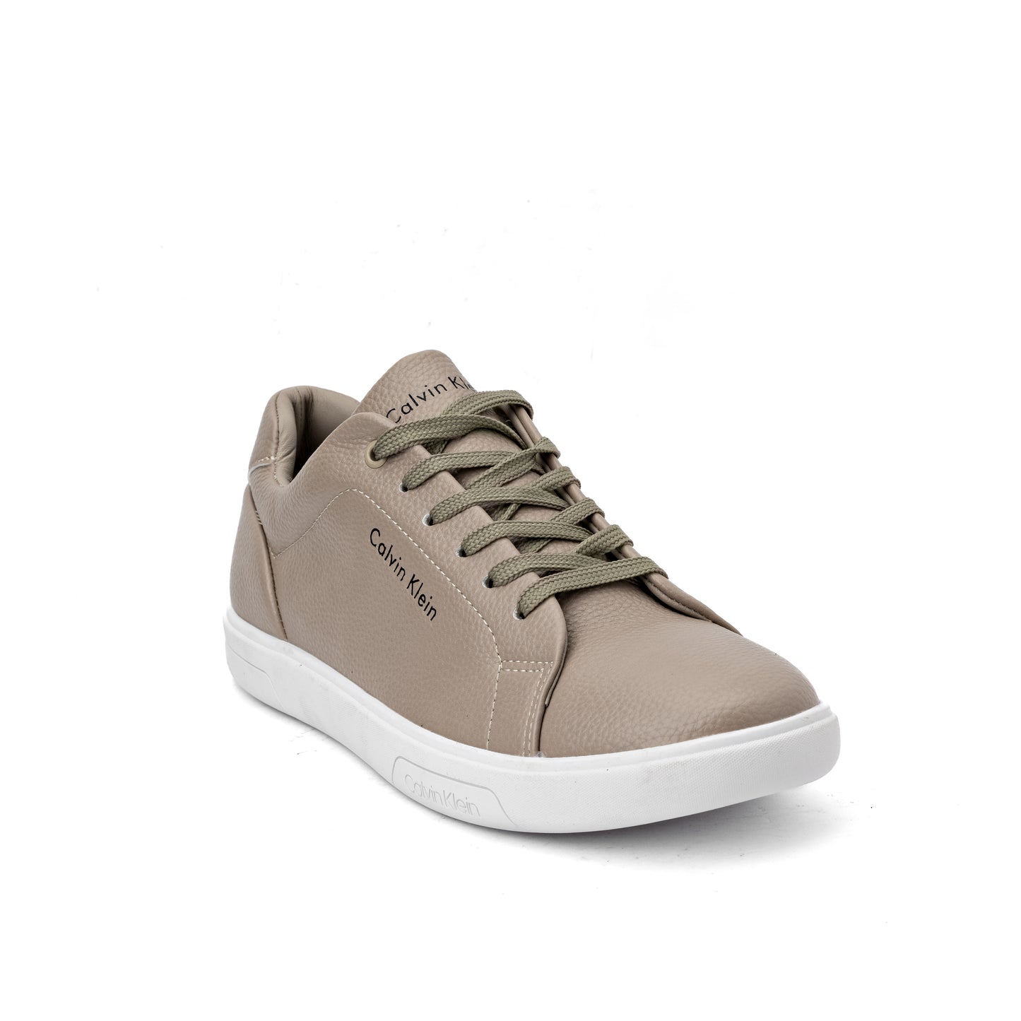 Calvin Klein Grissom men's sneaker in a taupe/beige color and a faux leather upper