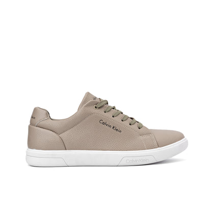 Calvin Klein Grissom men's sneaker in a taupe/beige color and a faux leather upper