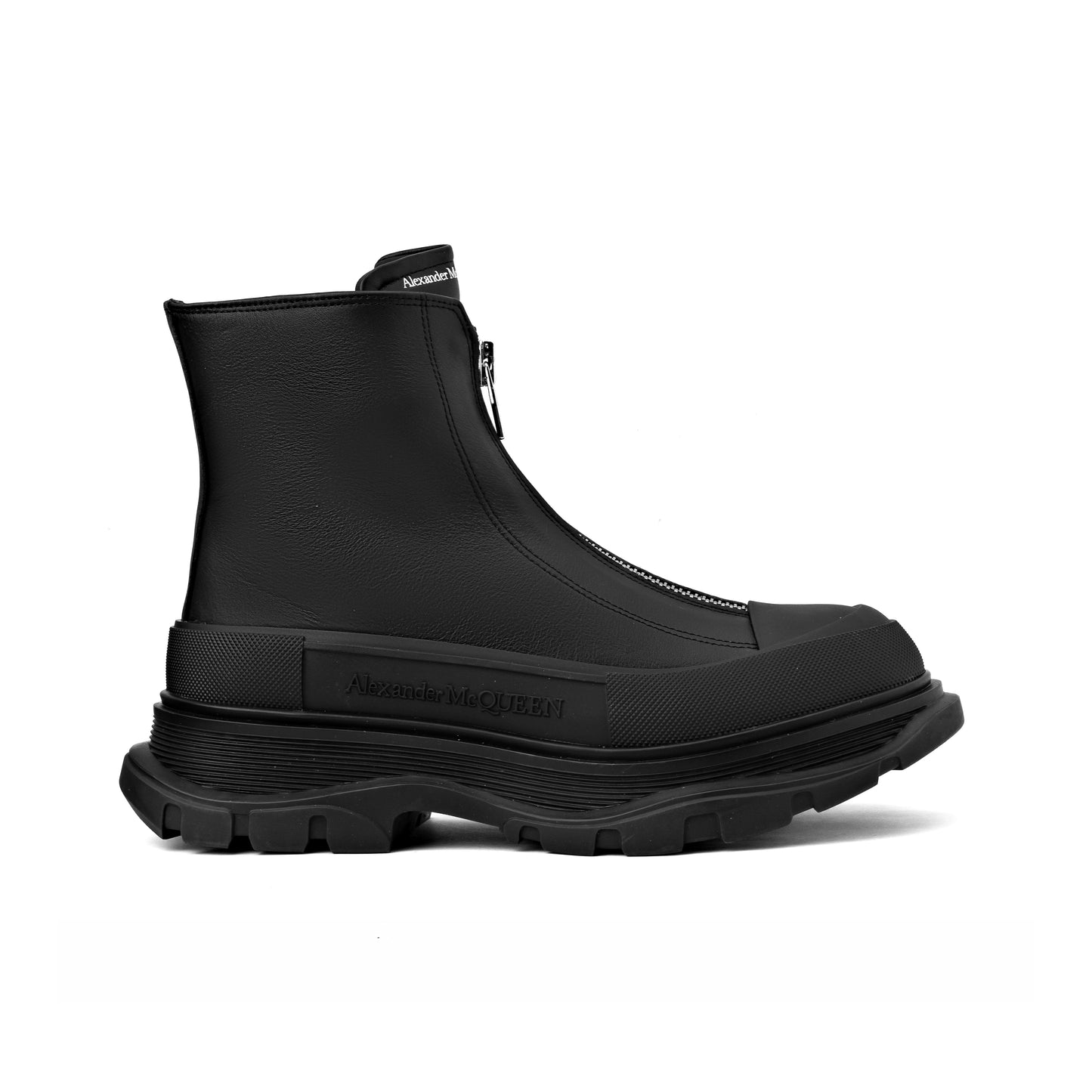 Alexander McQueen Tread Slick zip boots in black calf leather