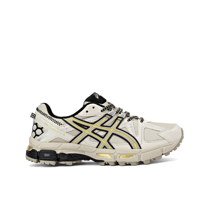 Asics Gel-Kahana 8 running shoe in a light beige/khaki and yellow