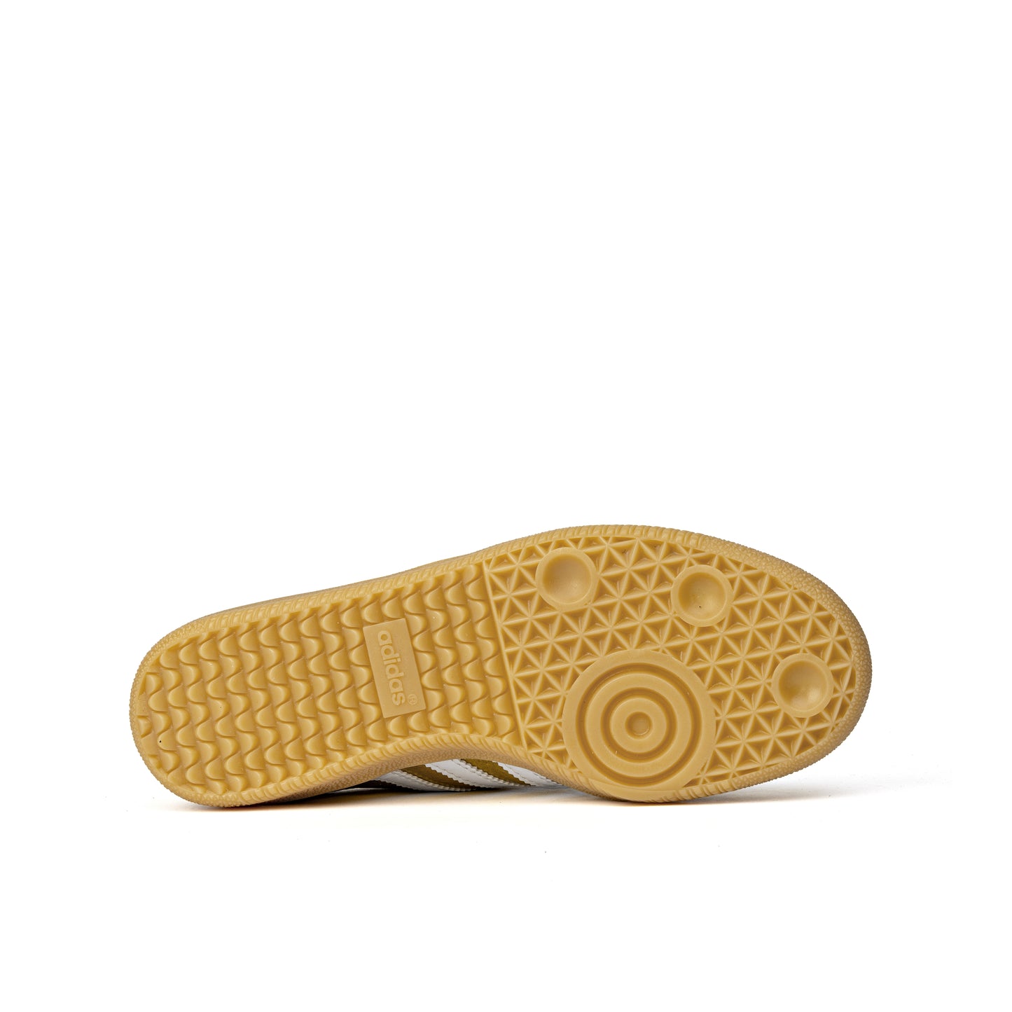 Samba OG sneakers feature a luxurious cracked metallic gold leather upper with white serrated stripes