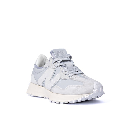 NB 327 sneakers feature a grey suede and nylon upper with a large white "N" logo on the side
