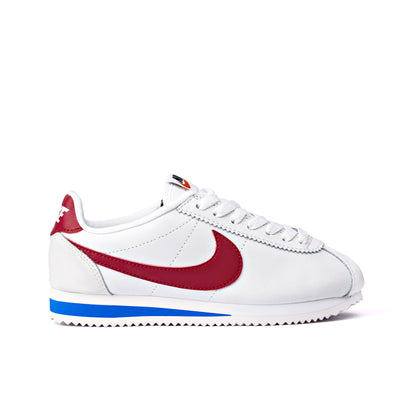 Cortez Forrest Gump sneakers, featuring a white leather upper and signature red swoosh