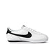 Cortez shoes featuring a classic white leather upper with a contrasting black Swoosh logo