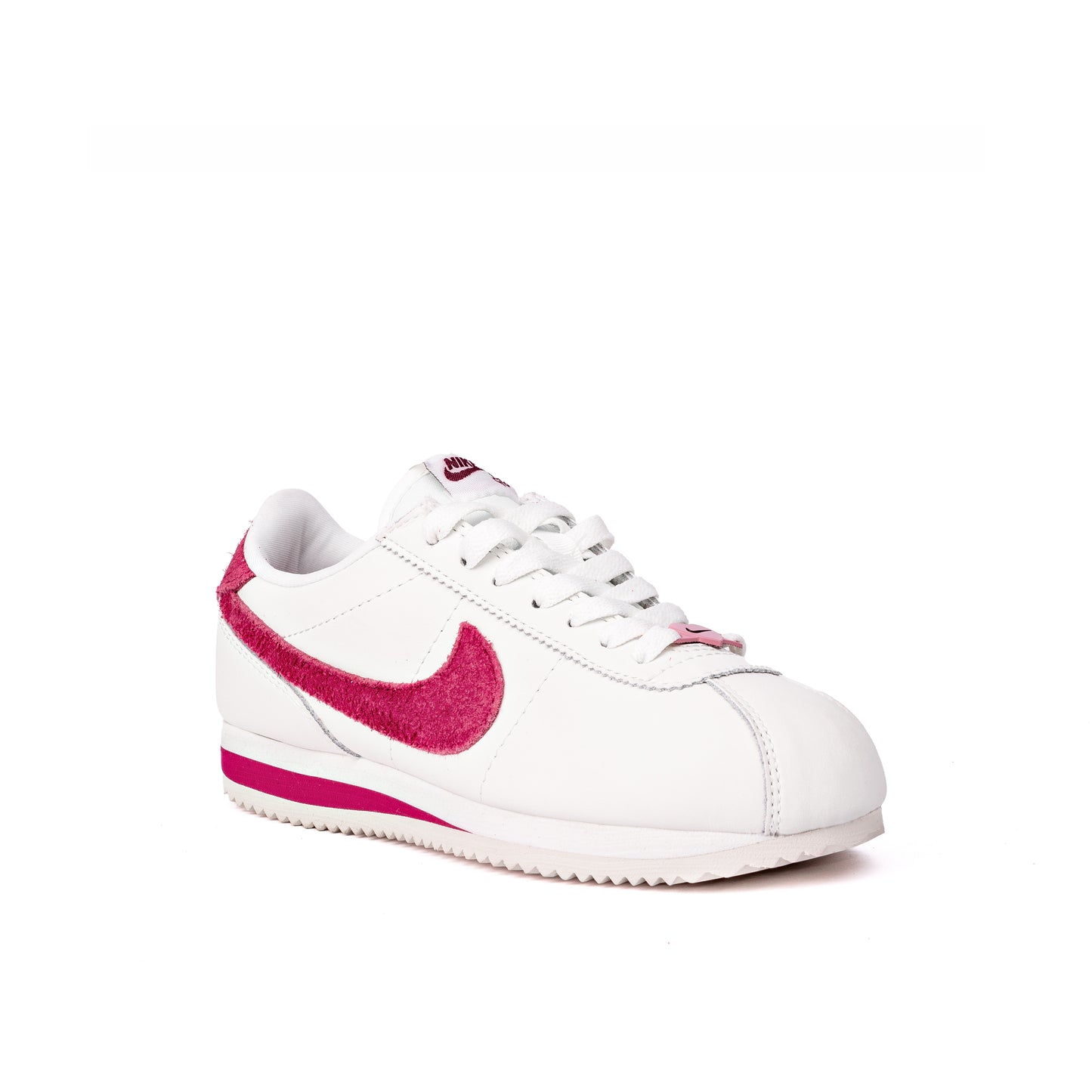 Cortez Basic SL GS sneakers in white with a fuchsia pink suede