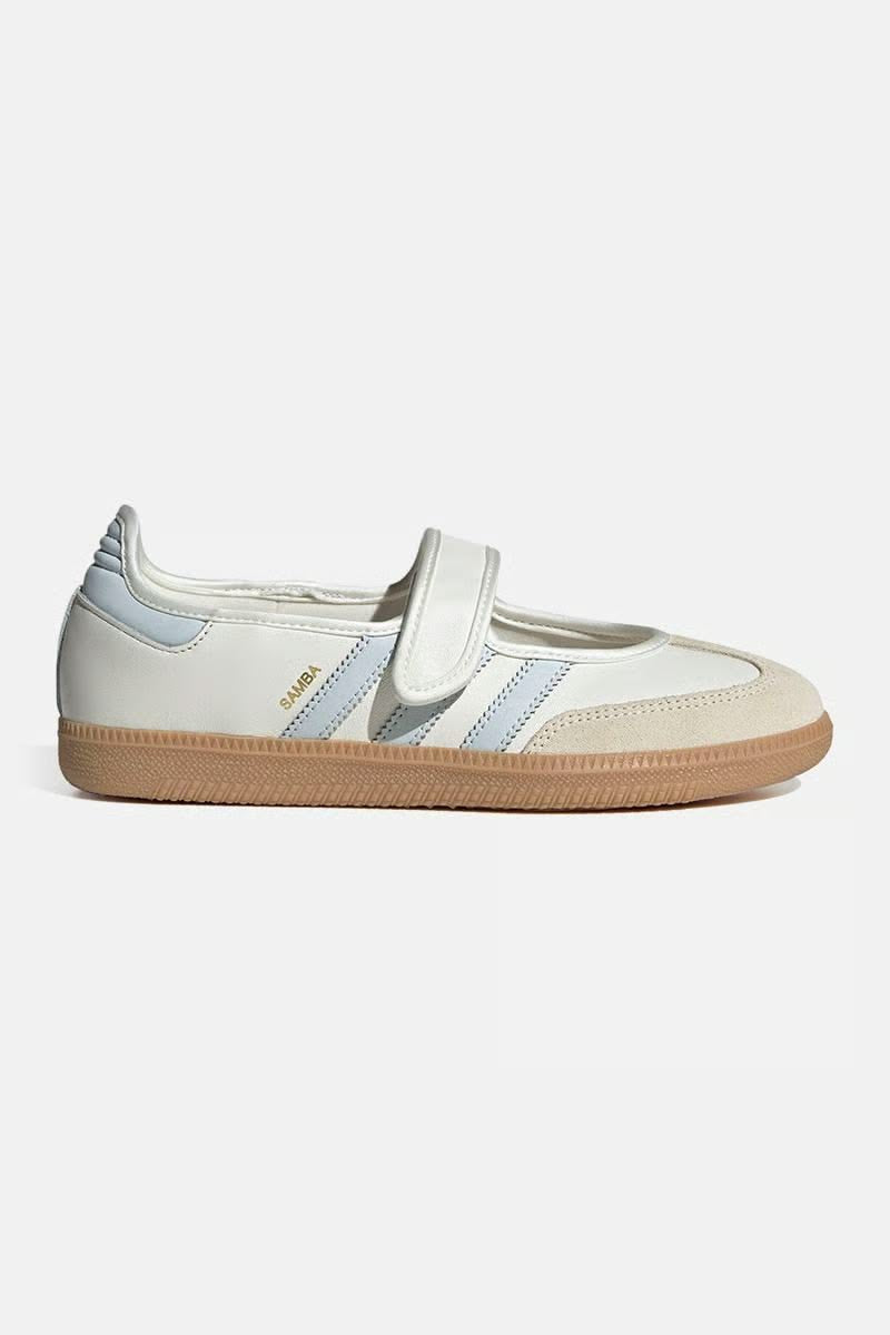 Samba Jane White-sky sneakers feature a distinctive halo blue striped design and a secure hook-and-loop strap