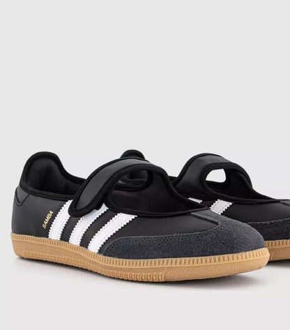 Samba Jane Black shoes feature a classic leather upper and a modern Mary Jane strap aesthetic