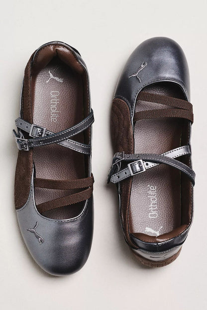Speedcat Lux Ballet sneakers in a brown and silver colorway, featuring a metallic finish and suede detailing