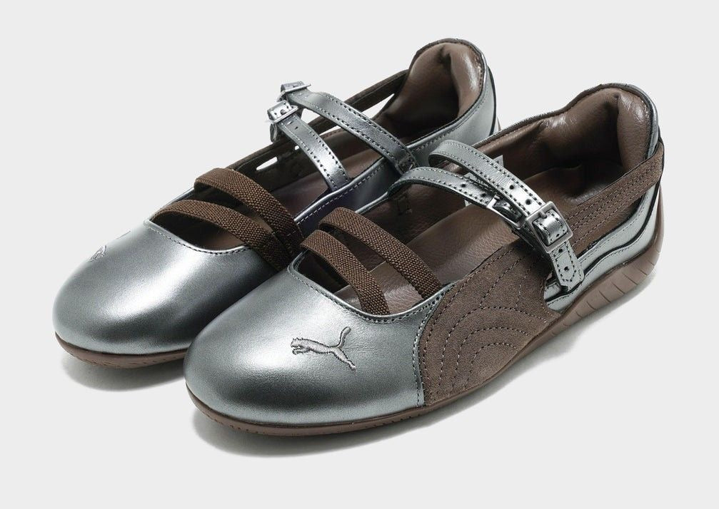 Speedcat Lux Ballet sneakers in a brown and silver colorway, featuring a metallic finish and suede detailing