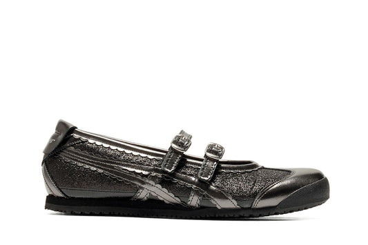 Onitsuka Tiger Mexico 66 TGRS shoes feature a striking black glitter finish combined with metallic silver accents