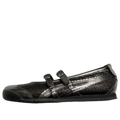 Onitsuka Tiger Mexico 66 TGRS shoes feature a striking black glitter finish combined with metallic silver accents