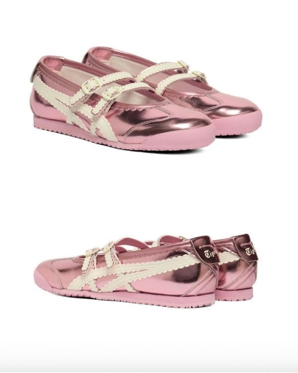 Onitsuka Tiger Mexico 66 TGRS shoes in a vibrant pink glitter finish with dual buckle
