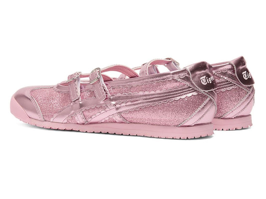 Onitsuka Tiger Mexico 66 TGRS shoes in a vibrant pink glitter finish with dual buckle