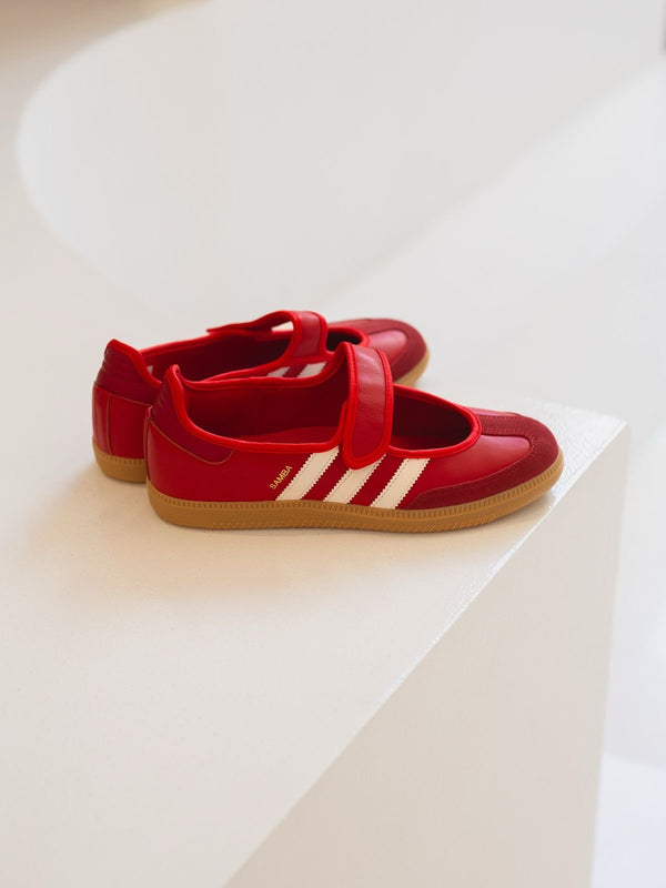 Samba Jane sneakers in a striking red colorway featuring a hook-and-loop