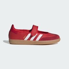 Adidas Samba Jane sneakers in a striking red colorway featuring a hook-and-loop