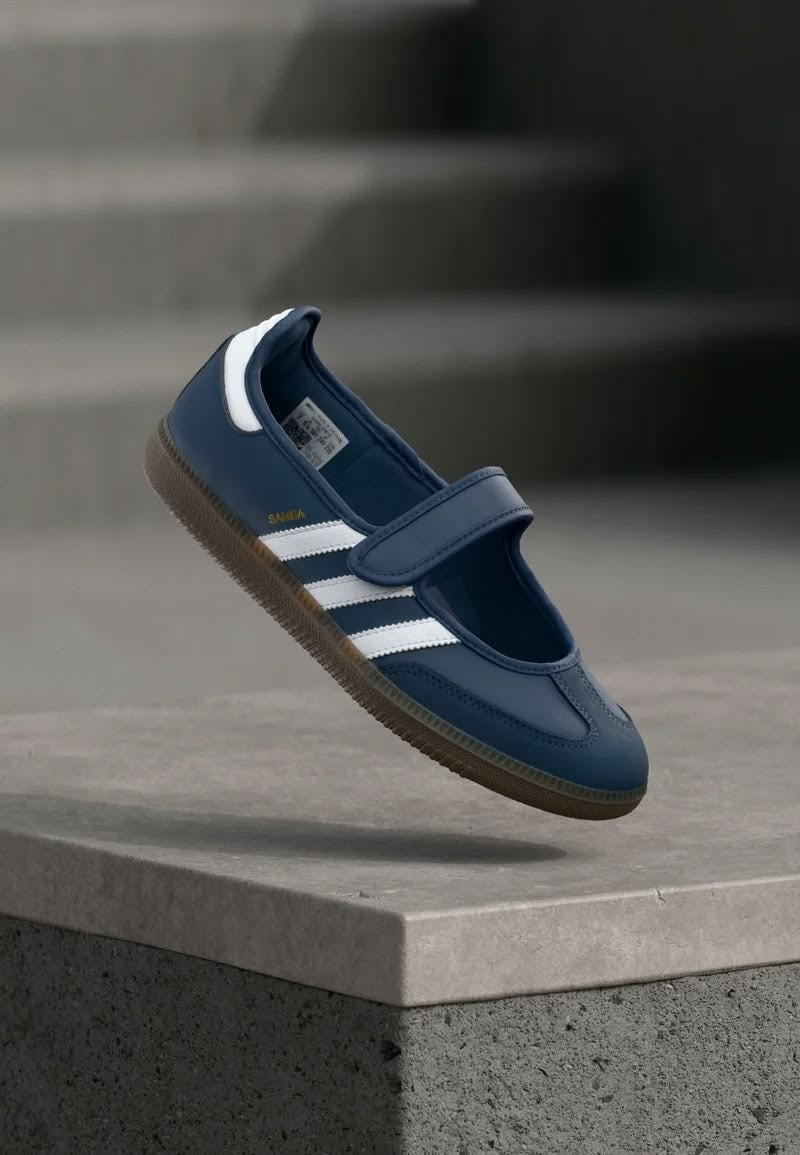 Samba Jane Shoes feature a navy leather upper and a single-strap Mary Jane