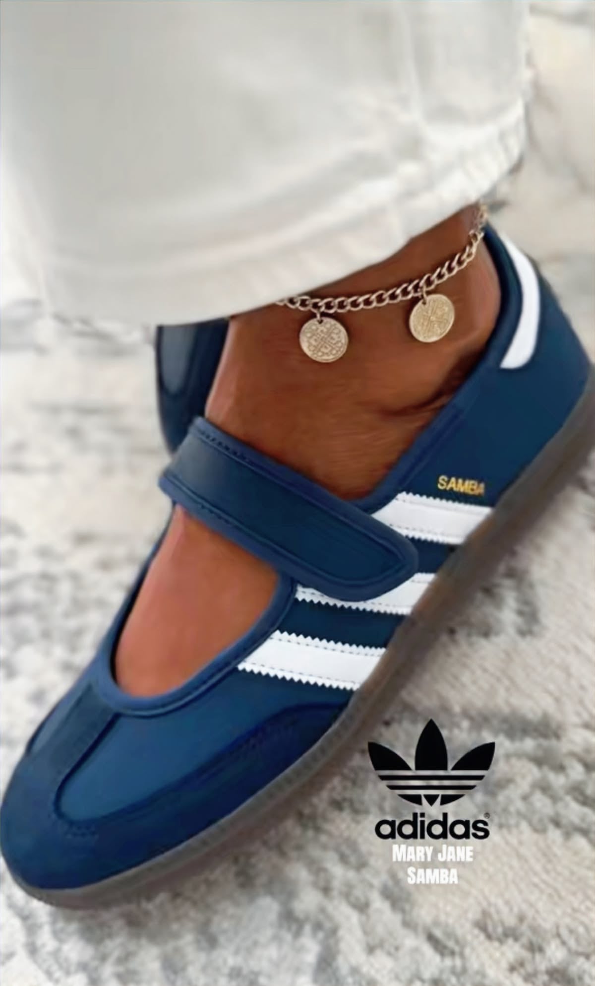 Samba Jane Shoes feature a navy leather upper and a single-strap Mary Jane