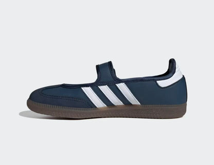 Samba Jane Shoes feature a navy leather upper and a single-strap Mary Jane