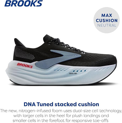 Brooks Glycerin Max neutral running shoe, highlighted by its thick, nitrogen-infused DNA Tuned midsole and Almond Peach/London Fog